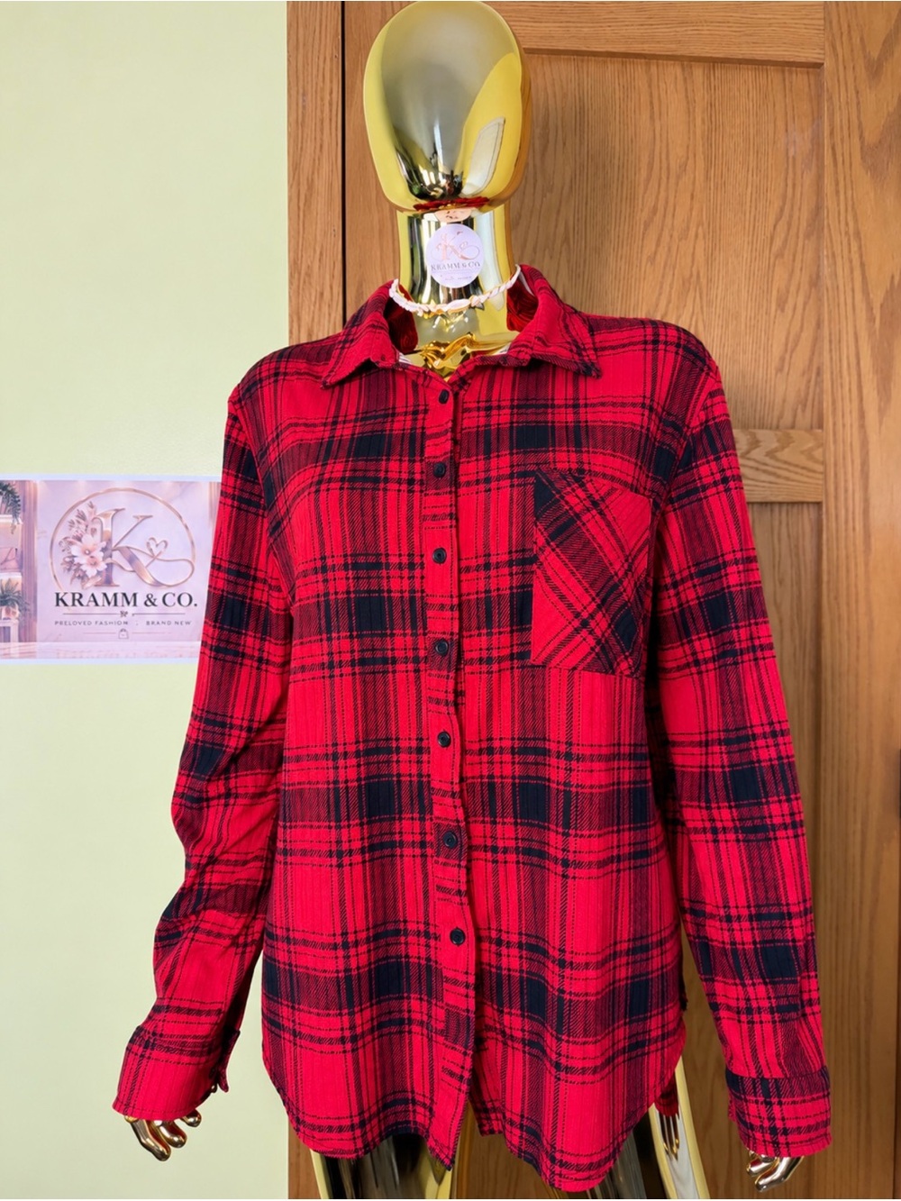 Rue21 Red and Black Plaid Button-Down Shirt